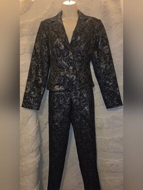 Boston Proper Black Metallic Floral Evening Suit